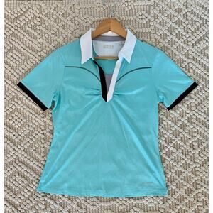 Annika Cutter And Buck Metallic Shiny Icy Blue Teal Golf Athletic Polo Small